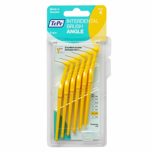 TEPE Interdental Brush Angle Cleaners - Dental Brushes Between Teeth 6 Pk, Yellow 0.7mm Perspective: front