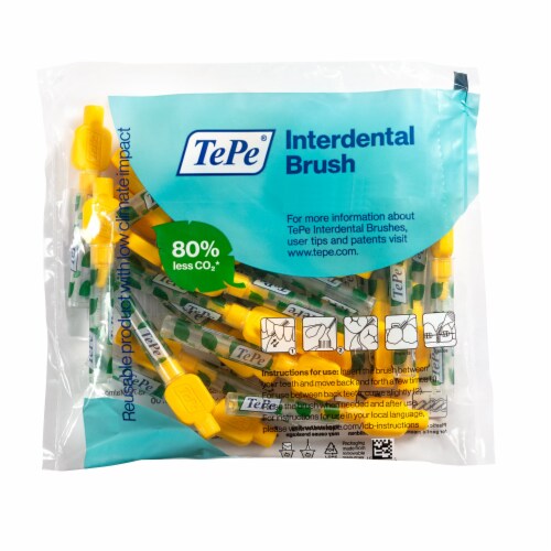 TEPE Interdental Brush Original Cleaners - Dental Brushes Between Teeth 25 Pk, Yellow .7mm Perspective: front