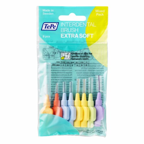 TEPE Interdental Brush Extra Soft Mixed Pack - Brushes Between Teeth 8 Pk, 0.45 to 1.1 MM Perspective: front