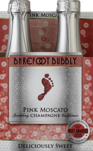 Barefoot Mini Bubbly Pink Moscato Champagne Sparkling Wine 4 Bottles