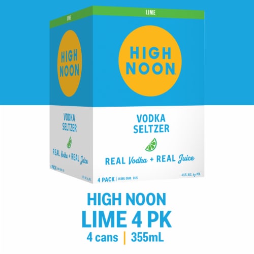 High Noon Lime Vodka Hard Seltzer 4 Single Serve 355ml Cans Perspective: front