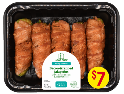 Home Chef Bacon-Wrapped Jalapeños with Brisket Cream Cheese Perspective: front