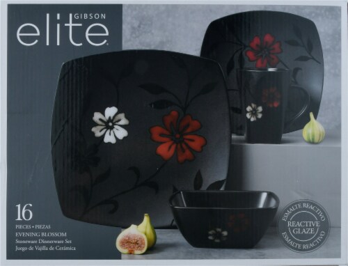 Gibson Evening Blossom Dinnerware Set - Black/Red Perspective: front