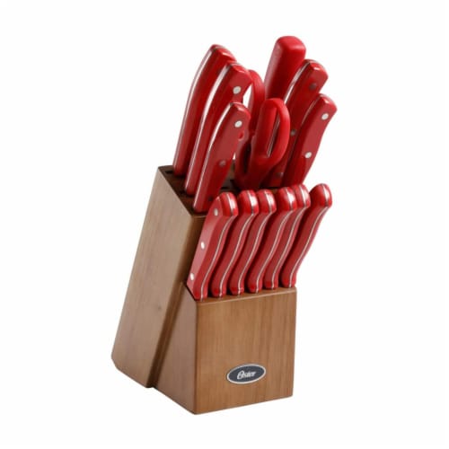 Oster Evansville 14-Piece Red/Wood Stainless Steel Kitchen Knife Cutlery Set  81011.14 - The Home Depot