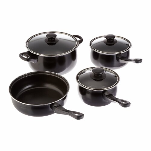 Gibson 7 Piece Carbon Steel Nonstick Pots and Pans Cookware Set with Lids, Black Perspective: front