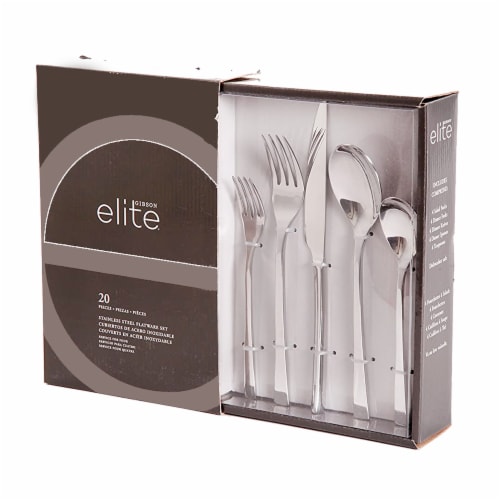 Gibson Elite Sparland Forged Stainless Steel Flatware Silverware Set, 20 Piece Perspective: front
