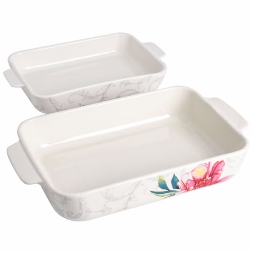 Martha Stewart White Floral Ceramic Baker Set Perspective: front