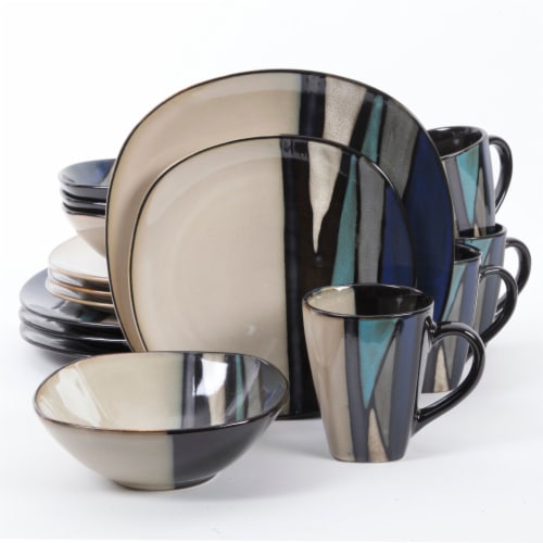 Gibson Elite 16 Piece Reactive Glaze Dinnerware Plates Bowls and