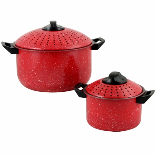 Gibson 109461.04 Casselman Nonstick Pasta Pot Set in Red with Bakelite Handle & Perspective: front