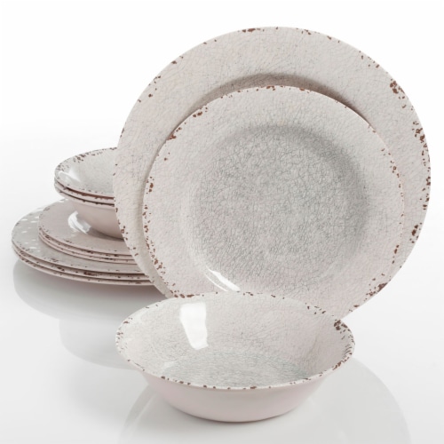 Gibson Studio California Mauna 12 Piece Durable Melamine Dinnerware Set, Ice Perspective: front