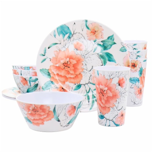 Gibson Everyday Elena Rose 12 Piece Round Melamine Dinnerware Set in White 1 Each Mariano s
