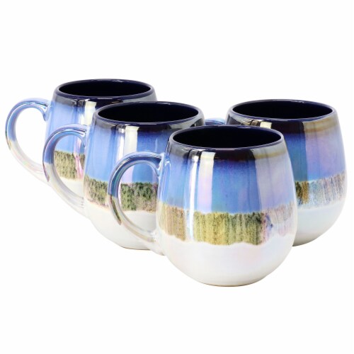 Meritage Luster 4 Piece 19.6 Ounce Reactive Glaze Stoneware Mug Set in Blue Multi 4 Piece Pick n Save