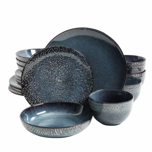 Gibson 120831.16 Matisse Double Bowl Dinnerware Set, Cobalt - 16 Piece Perspective: front
