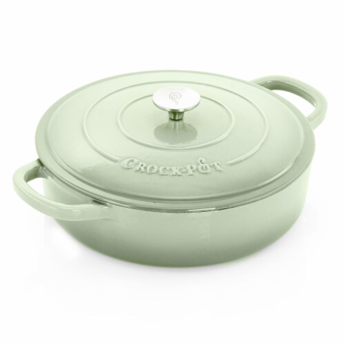 Crock Pot 124963.02 5 Quart Artisan Round Enameled Cast Iron Braiser Pan with Self Basting Li Perspective: front