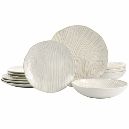 Martha Stewart Wood Pattern Stoneware Dinnerware Set - Off-White Perspective: front