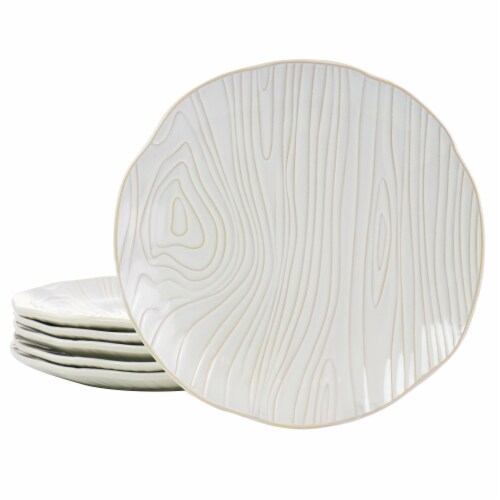 Martha Stewart Wood Pattern White Stoneware Dinner Plate Set Perspective: front