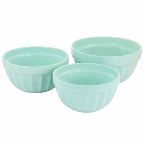 Martha Stewart 3 Piece Stoneware Duo-Tone Nesting Bowl Set In Mint