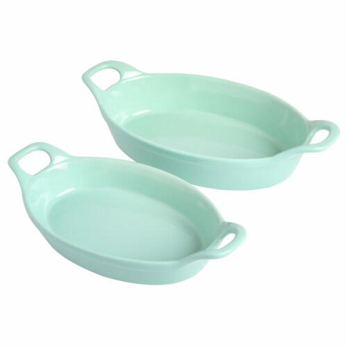 Martha Stewart Mint Oval Stoneware Baker Set with Handles Perspective: front