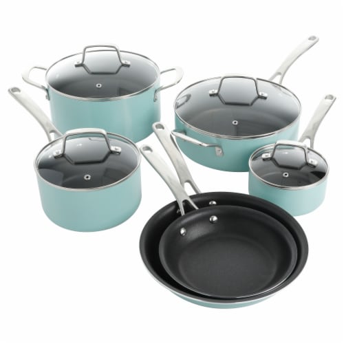 Martha Stewart Everyday Hearne 10-Piece Dusty Blue Enamel Aluminum Cookware Set