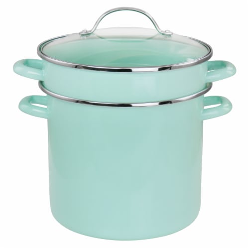 Martha Stewart 8 Quart Dual Stock Pot and Steamer Set in Aqua Perspective: front