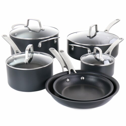 Martha Stewart 10 Piece Nonstick Hard Aluminum Cookware Set in Matte Black Perspective: front