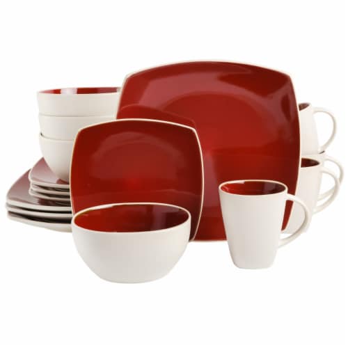Gibson Soho Lounge White Square 16 Piece Dinnerware Set Red Service for 4 16pcs Mariano s