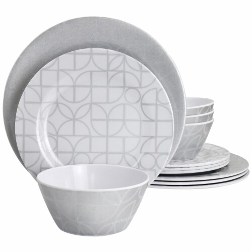 Laurie Gates California Designs Summer Bloom 12 Piece Melamine Dinnerware Set in Silver 1 Each Harris Teeter