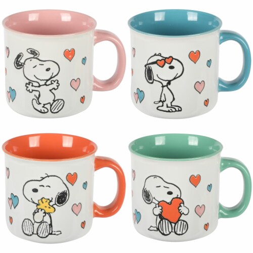 Peanuts Mothers Love 4 Pack Large 21 OZ Camper Stoneware Mugs Perspective: front