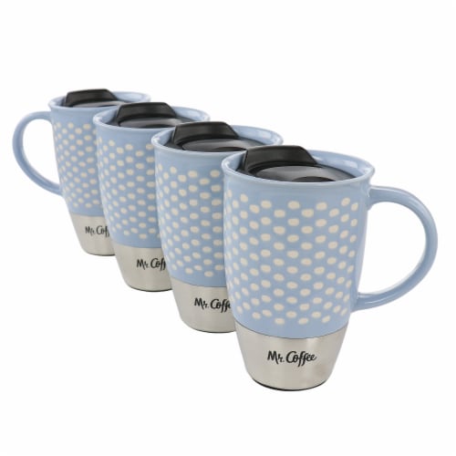 Mr. Coffee Coupleton Dot 4pc 15oz Stoneware and Stainless Steel Travel Mug Set in Blue 4 Piece Mariano s