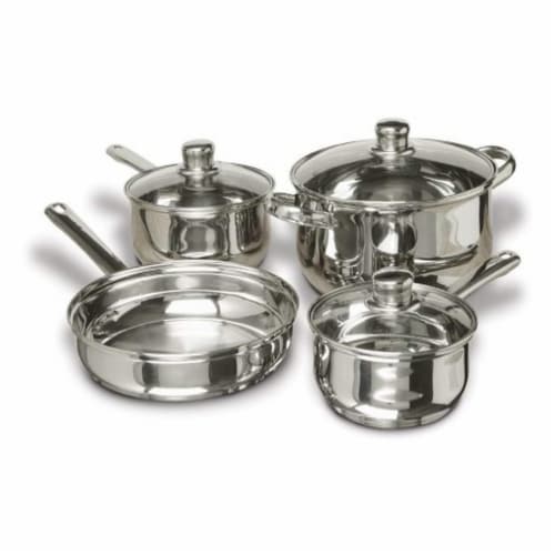 Gibson 7 Piece Carbon Steel Nonstick Pots and Pans Cookware Set, Stainless Steel Perspective: front