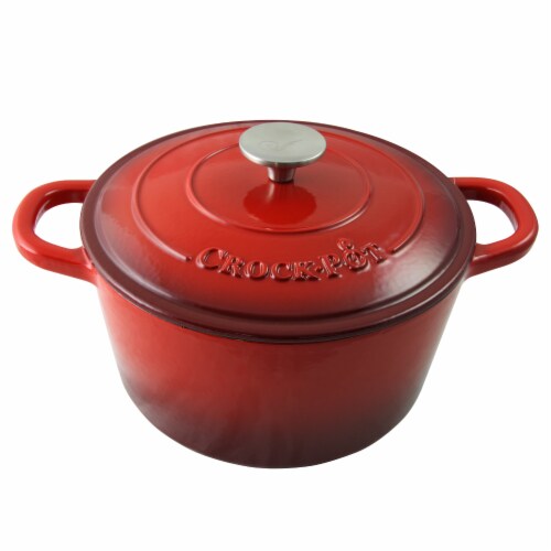 Crock Pot Artisan 5 Quart Round Enameled Cast Iron Dutch Oven in Scarlet Red Perspective: front