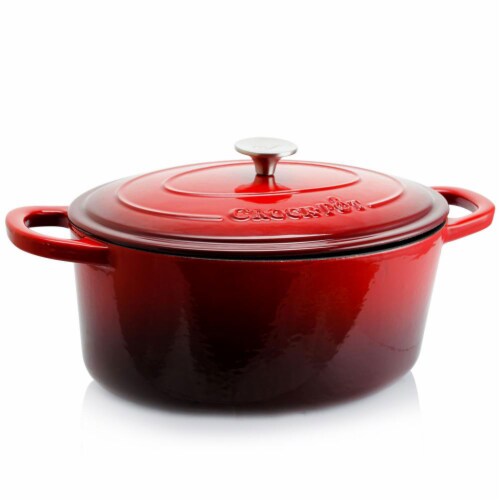 CrockPot 7 Quart Oval Enamel Cast Iron Covered Dutch Oven Slow Cooker, Red, 1 Piece Fry’s