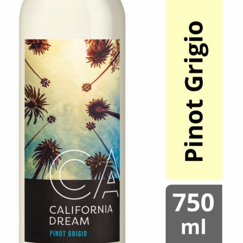 California Dream Pinot Grigio White Wine Bottle Perspective: front