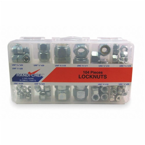 Itw Bee Leitzke Hx LockNt Asrt,Zinc Plated,Steel,104PK  DISP-LNUT104 Perspective: front