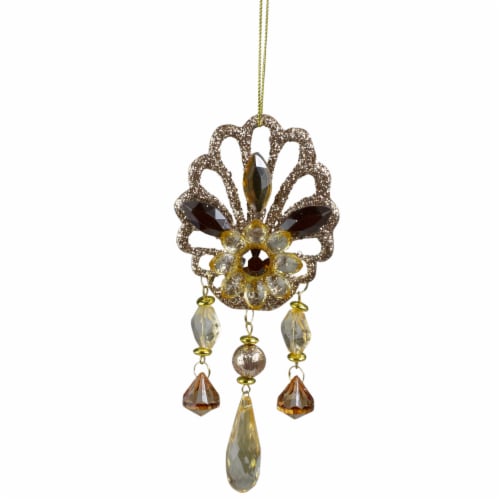 KSA 6.5  Amber Glitter Flower Gem Christmas Ornament Perspective: front