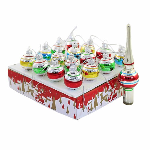 Holiday Ornament Early Years Ball & Tree Topper Glass Mini Stripes Gg1401 Perspective: front