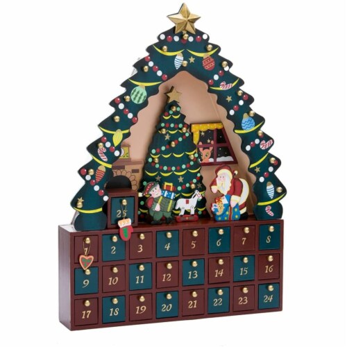 Kurt Adler Christmas Tree 24Piece Wooden Advent Calendar, 16Inch, 1
