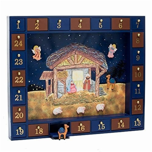 Kurt Adler J3767 Wooden Nativity Advent Calendar with 24 Magnetic Piece Perspective: front