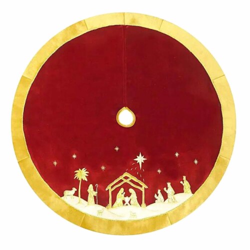Christmas Gold Nativity Tree Skirt Mary Joseph Baby Jesus Ts0233 Perspective: front