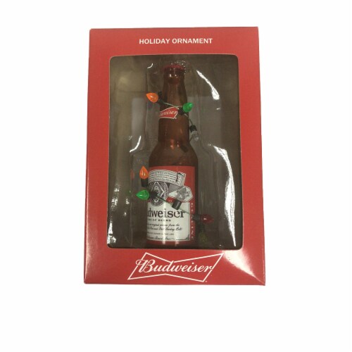 Budweiser® Bottle Ornament with String Lights Perspective: front
