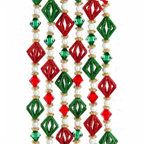Christmas Multi Colored Beaded Garland Acrylic Glittered Red White Green D4053 Perspective: front