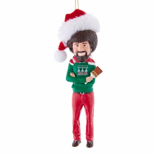 Bob Ross With Santa Hat Ornament Perspective: front