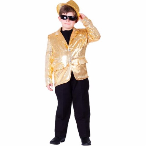 Dress Up America  Kids Gold Sequined Blazer- Medium - Age 8 to 10 Perspective: front