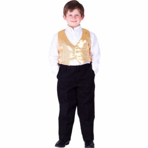 Dress Up America  Kids Gold Sequined Vest- Large - Age 12 to 14 Perspective: front