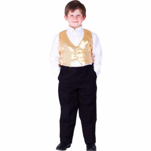 Dress Up America  Kids Gold Sequined Vest- Large - Age 12 to 14 Perspective: front