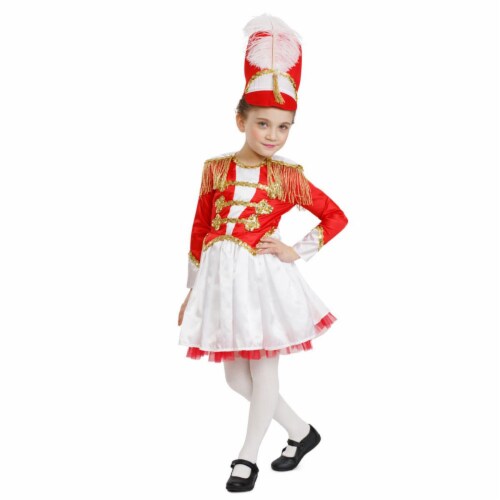 Dress Up America  Girls Fancy Drum Majorette Costume&#44; Red & White - Toddler 2 Perspective: front