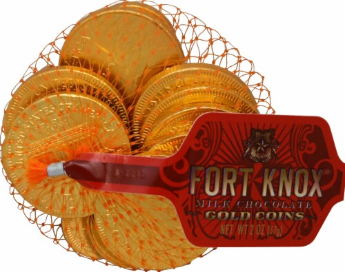 Fort Knox Milk Chocolate Gold Coins Candy Perspective: front