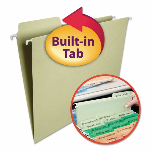 Smead FasTab Hanging File Folders 1/3 Tab Letter Moss Green 20/Box 64082 Perspective: front