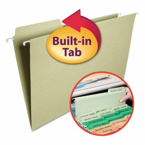 Smead FasTab Hanging File Folders 1/3 Tab Legal Moss Green 20/Box 64083 Perspective: front