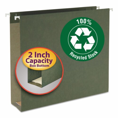 Smead Two Inch Capacity Box Bottom Hanging File Folders Letter Green 25/Box 65090 Perspective: front